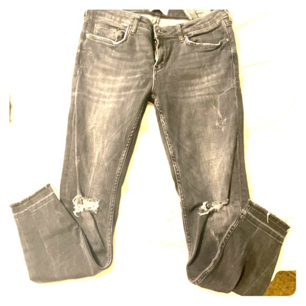 Zara Black Grey Distressed Jeans